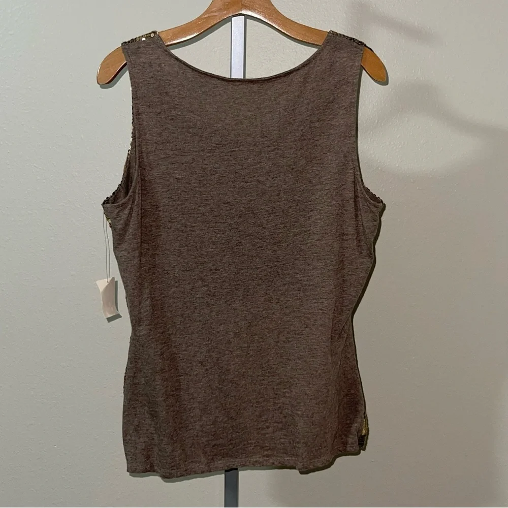 Coldwater Creek Brown Gold Chevron Sequin Shell Tank Top, Size M, XL - Picture 8 of 8